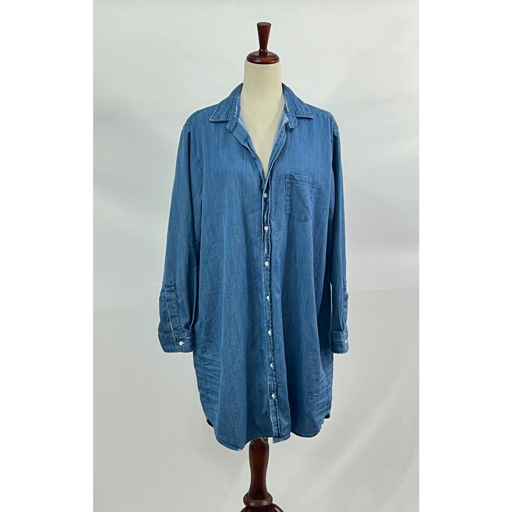 FRANK & EILEEN Sz XL Denim Mary Shirt Dress Stonewashed Vintage Tattered - Picture 9 of 9